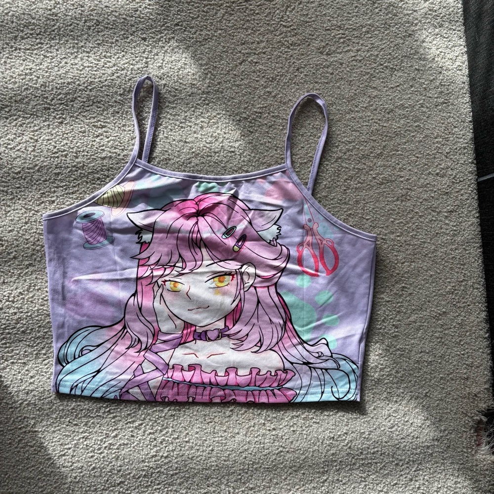 ROMWE Purple Anime Graphic Tank Top